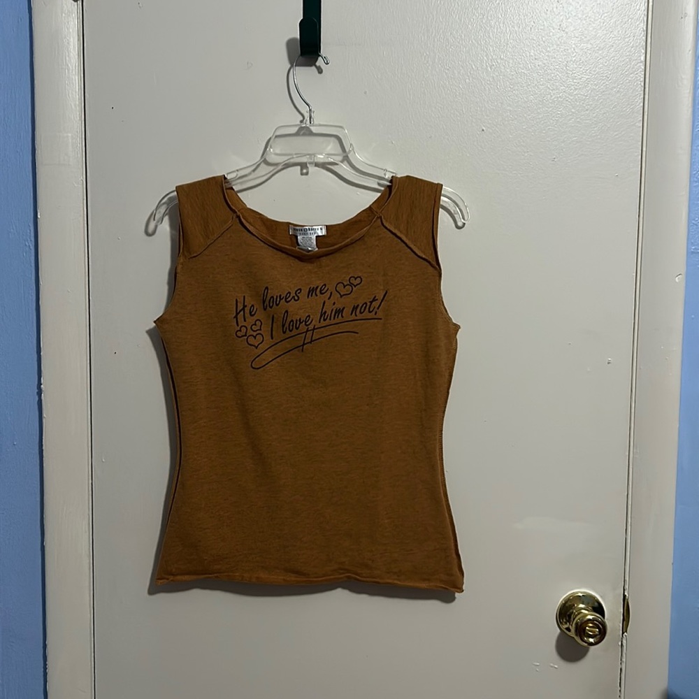 Steve & Barry's Baby Tee M Brown/Black He loves me, I love him Not! Tank Top